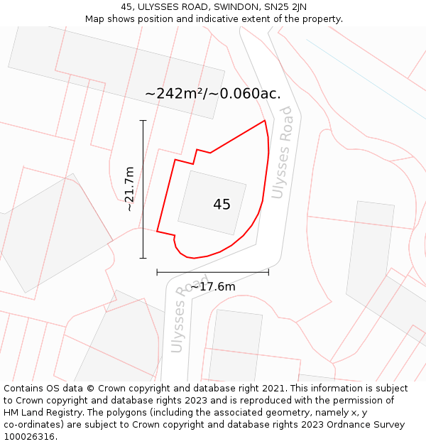 45, ULYSSES ROAD, SWINDON, SN25 2JN: Plot and title map