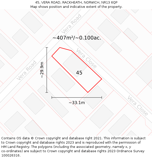 45, VERA ROAD, RACKHEATH, NORWICH, NR13 6QP: Plot and title map