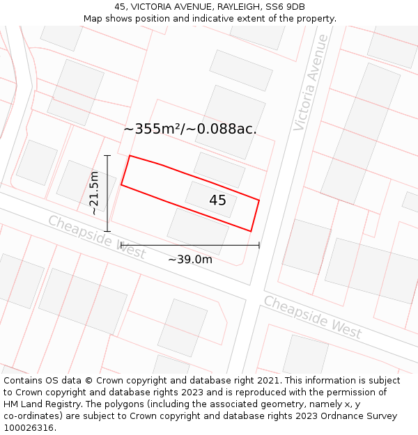 45, VICTORIA AVENUE, RAYLEIGH, SS6 9DB: Plot and title map