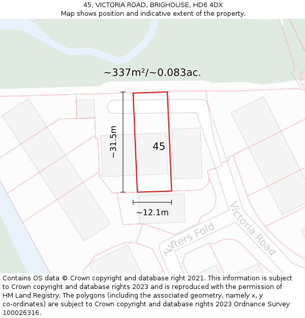 45, VICTORIA ROAD, BRIGHOUSE, HD6 4DX: Plot and title map