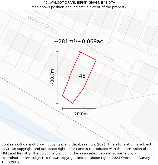 45, WALCOT DRIVE, BIRMINGHAM, B43 5TH: Plot and title map