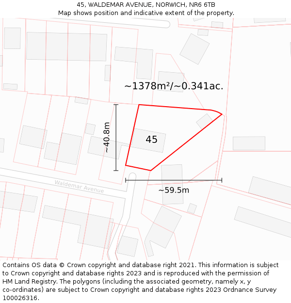 45, WALDEMAR AVENUE, NORWICH, NR6 6TB: Plot and title map