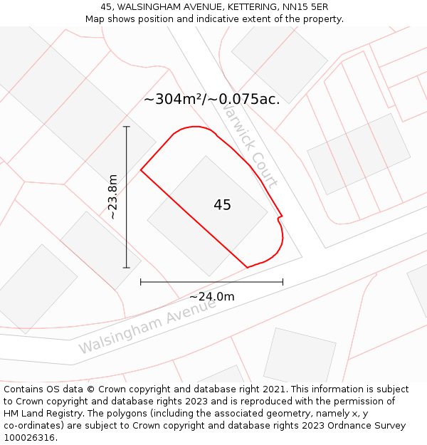 45, WALSINGHAM AVENUE, KETTERING, NN15 5ER: Plot and title map