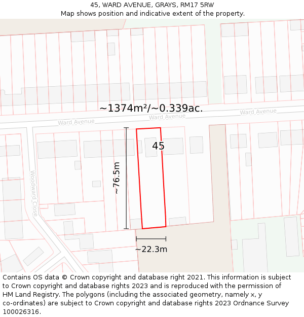 45, WARD AVENUE, GRAYS, RM17 5RW: Plot and title map