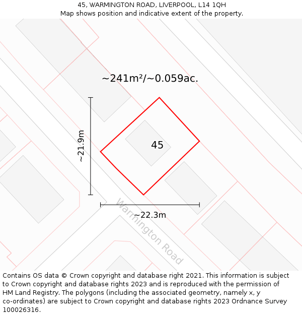 45, WARMINGTON ROAD, LIVERPOOL, L14 1QH: Plot and title map