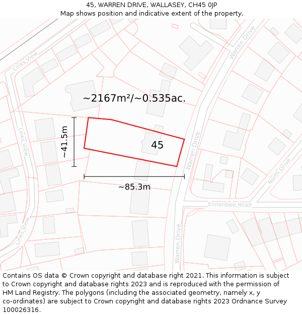 45, WARREN DRIVE, WALLASEY, CH45 0JP: Plot and title map