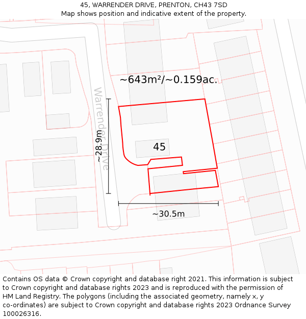 45, WARRENDER DRIVE, PRENTON, CH43 7SD: Plot and title map