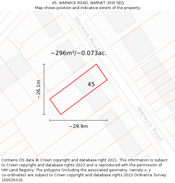 45, WARWICK ROAD, BARNET, EN5 5EQ: Plot and title map