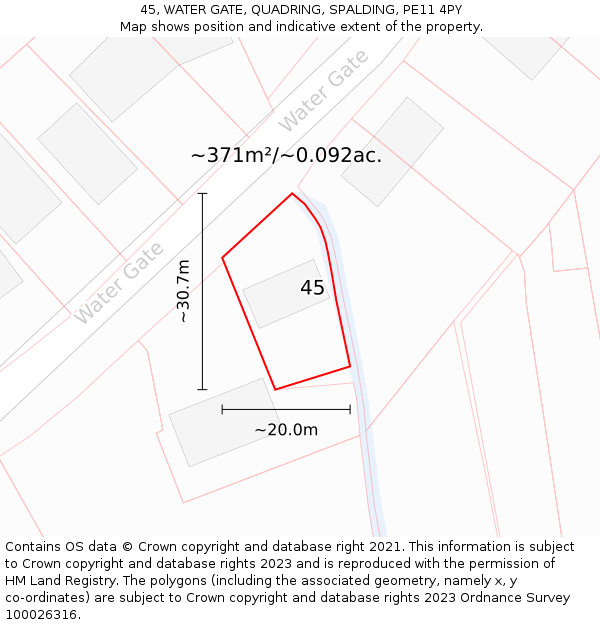45, WATER GATE, QUADRING, SPALDING, PE11 4PY: Plot and title map