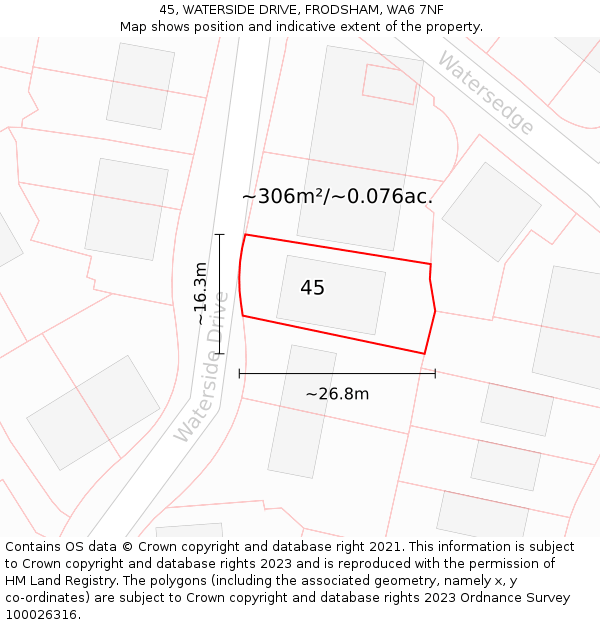 45, WATERSIDE DRIVE, FRODSHAM, WA6 7NF: Plot and title map