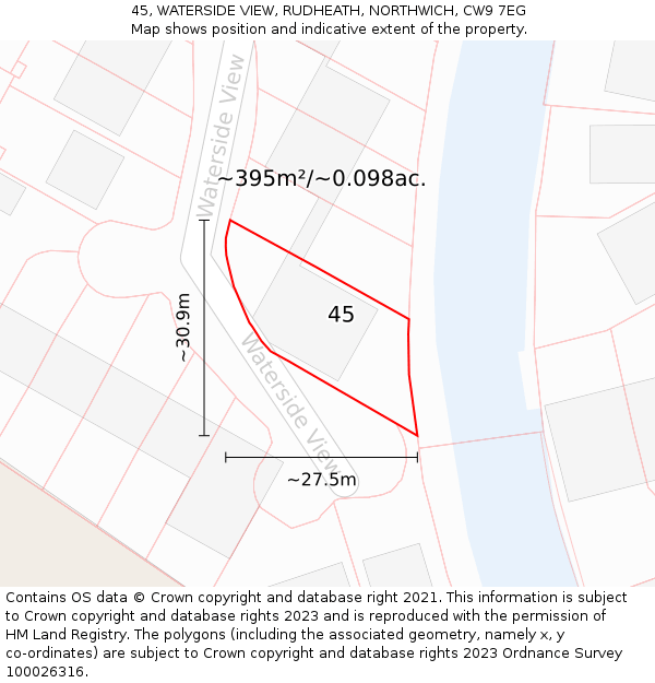 45, WATERSIDE VIEW, RUDHEATH, NORTHWICH, CW9 7EG: Plot and title map