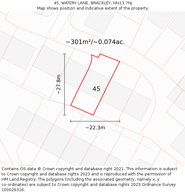 45, WATERY LANE, BRACKLEY, NN13 7NJ: Plot and title map