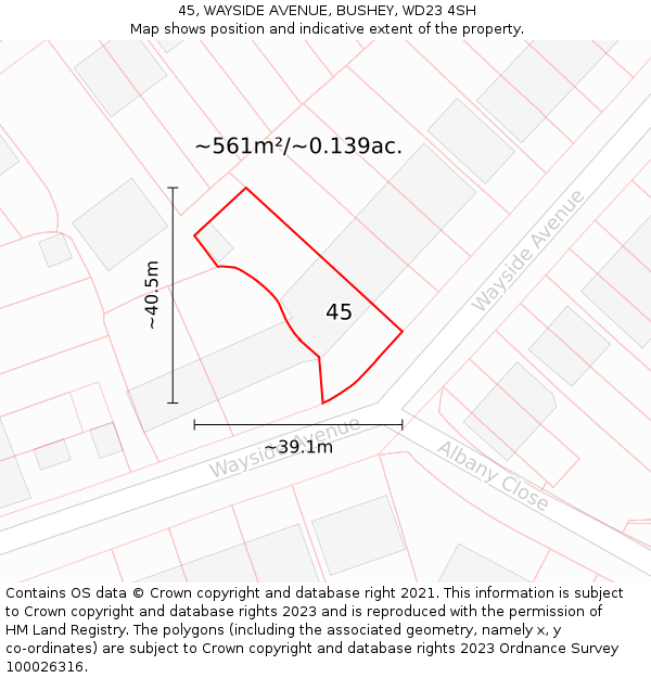 45, WAYSIDE AVENUE, BUSHEY, WD23 4SH: Plot and title map
