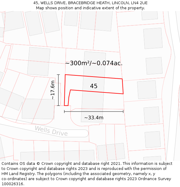 45, WELLS DRIVE, BRACEBRIDGE HEATH, LINCOLN, LN4 2UE: Plot and title map