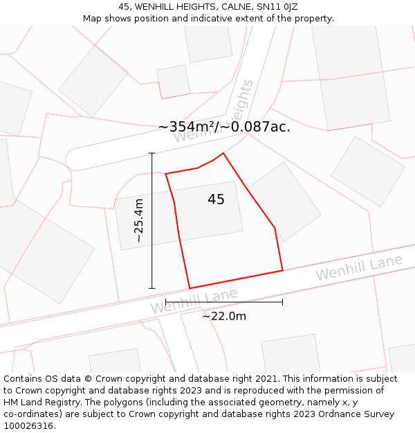 45, WENHILL HEIGHTS, CALNE, SN11 0JZ: Plot and title map