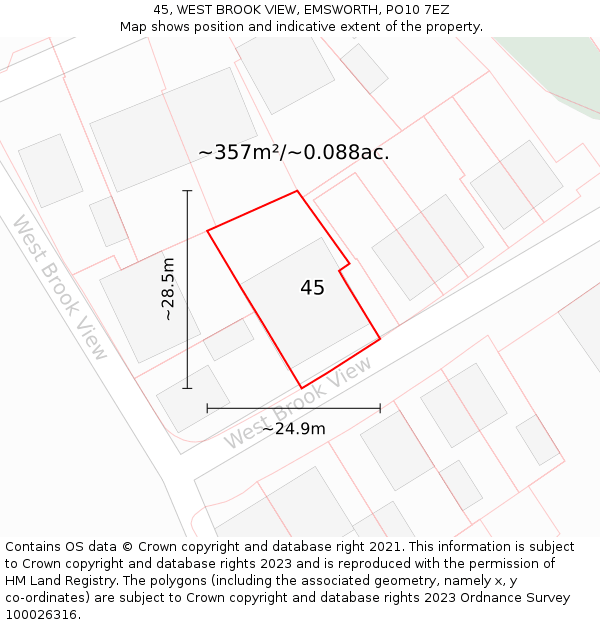 45, WEST BROOK VIEW, EMSWORTH, PO10 7EZ: Plot and title map