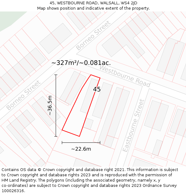 45, WESTBOURNE ROAD, WALSALL, WS4 2JD: Plot and title map