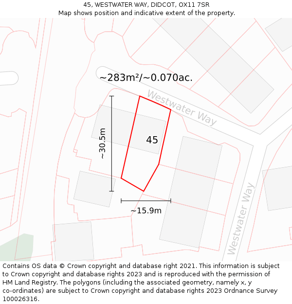 45, WESTWATER WAY, DIDCOT, OX11 7SR: Plot and title map