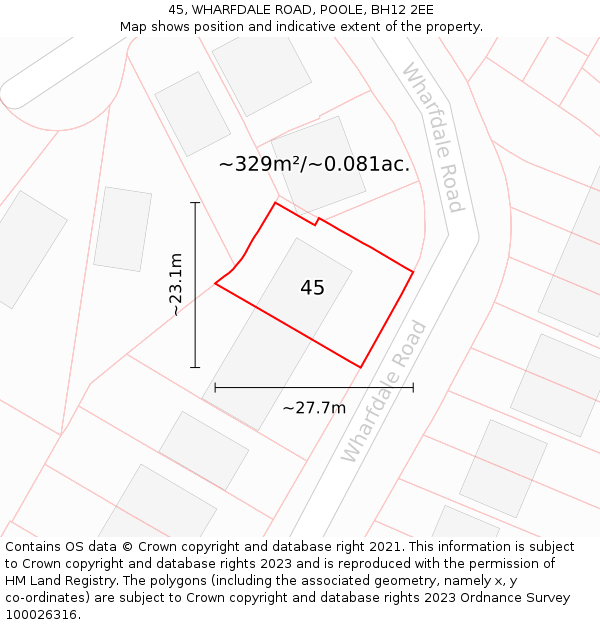 45, WHARFDALE ROAD, POOLE, BH12 2EE: Plot and title map