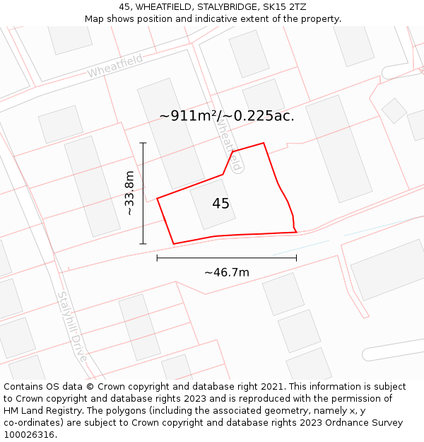 45, WHEATFIELD, STALYBRIDGE, SK15 2TZ: Plot and title map