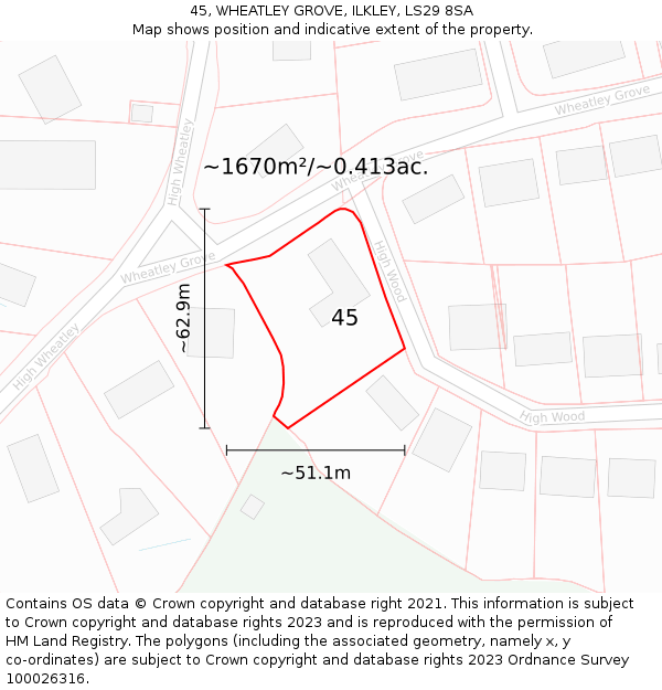45, WHEATLEY GROVE, ILKLEY, LS29 8SA: Plot and title map