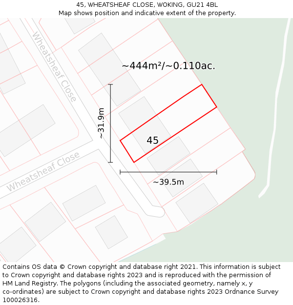 45, WHEATSHEAF CLOSE, WOKING, GU21 4BL: Plot and title map
