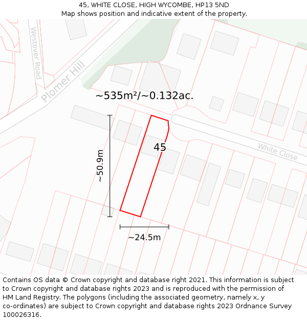 45, WHITE CLOSE, HIGH WYCOMBE, HP13 5ND: Plot and title map