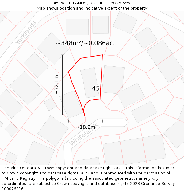 45, WHITELANDS, DRIFFIELD, YO25 5YW: Plot and title map