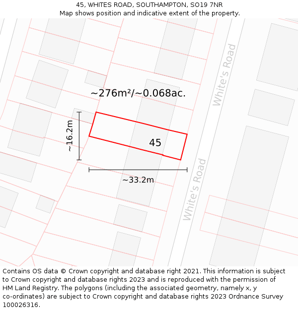 45, WHITES ROAD, SOUTHAMPTON, SO19 7NR: Plot and title map