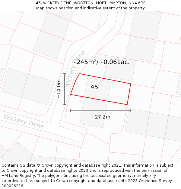 45, WICKERY DENE, WOOTTON, NORTHAMPTON, NN4 6BE: Plot and title map