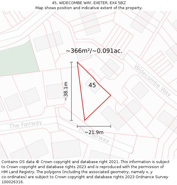 45, WIDECOMBE WAY, EXETER, EX4 5BZ: Plot and title map