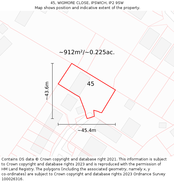 45, WIGMORE CLOSE, IPSWICH, IP2 9SW: Plot and title map