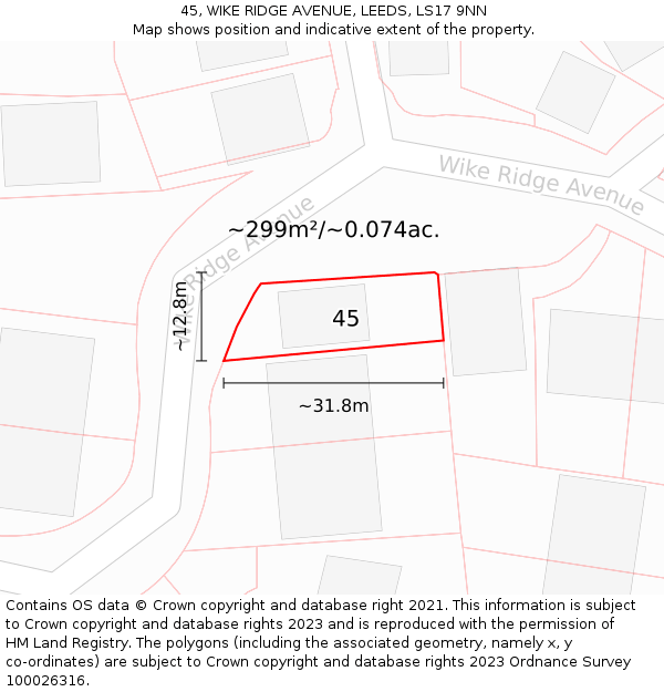 45, WIKE RIDGE AVENUE, LEEDS, LS17 9NN: Plot and title map