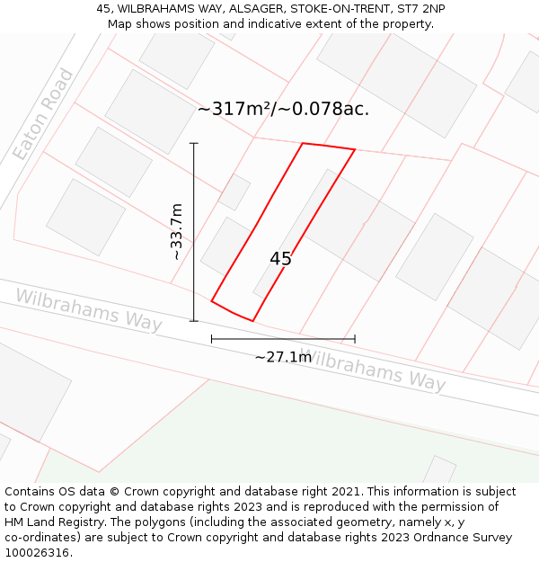 45, WILBRAHAMS WAY, ALSAGER, STOKE-ON-TRENT, ST7 2NP: Plot and title map