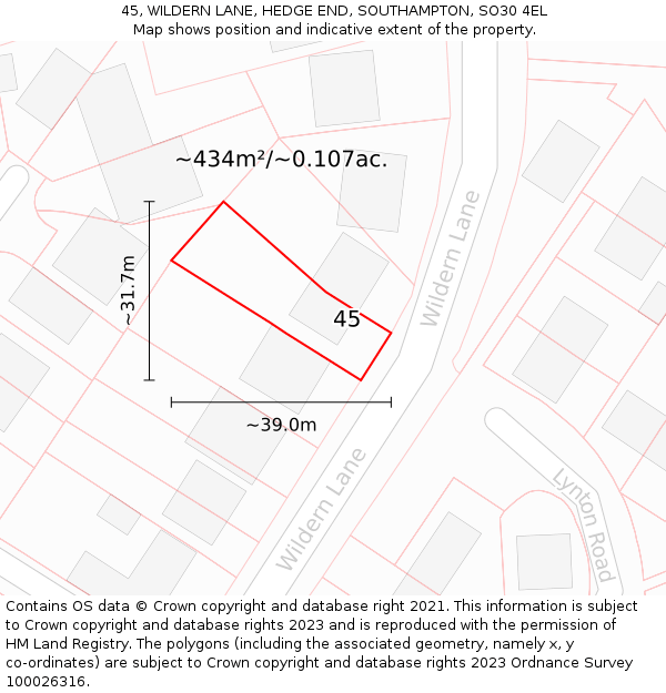 45, WILDERN LANE, HEDGE END, SOUTHAMPTON, SO30 4EL: Plot and title map