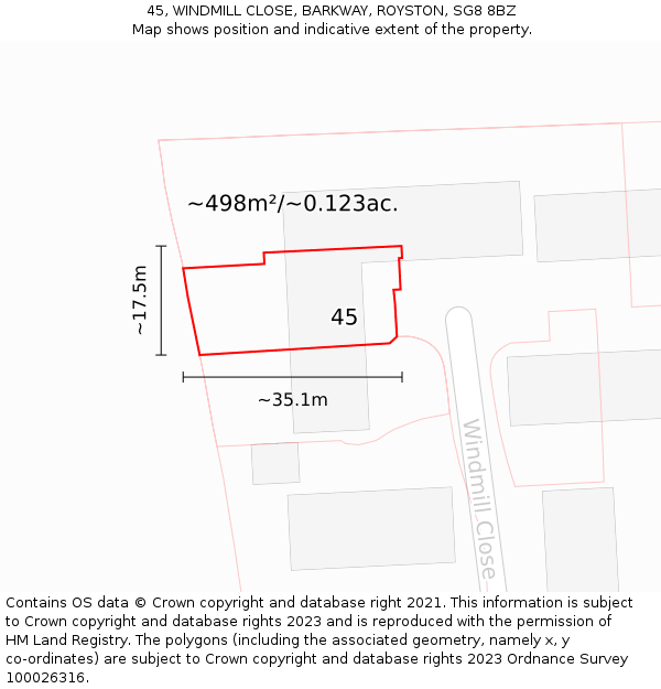 45, WINDMILL CLOSE, BARKWAY, ROYSTON, SG8 8BZ: Plot and title map