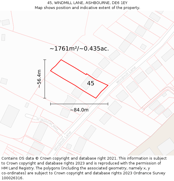 45, WINDMILL LANE, ASHBOURNE, DE6 1EY: Plot and title map
