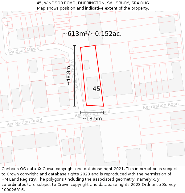 45, WINDSOR ROAD, DURRINGTON, SALISBURY, SP4 8HG: Plot and title map