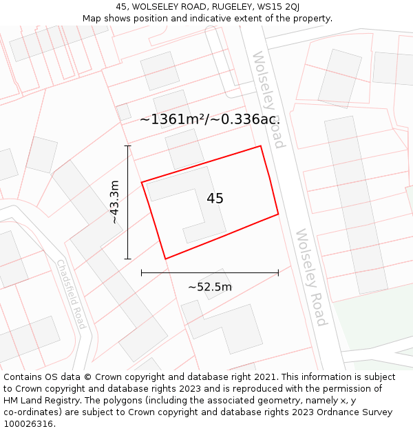 45, WOLSELEY ROAD, RUGELEY, WS15 2QJ: Plot and title map