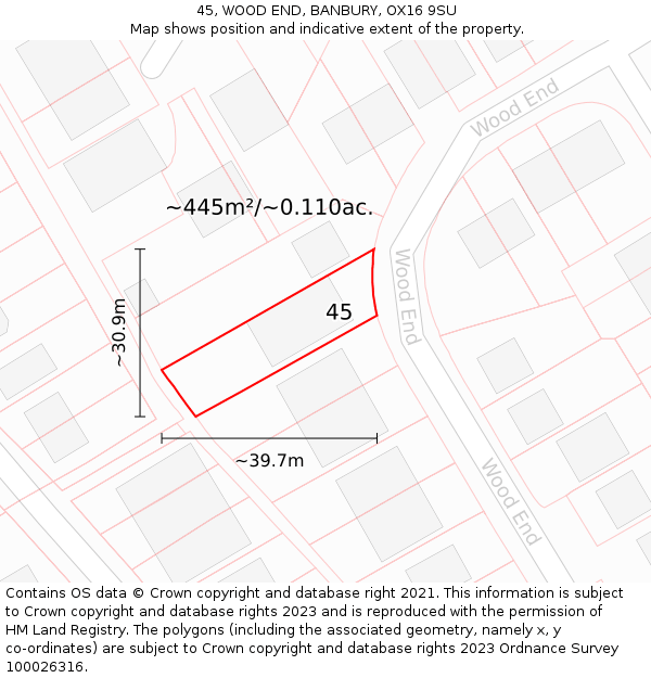 45, WOOD END, BANBURY, OX16 9SU: Plot and title map