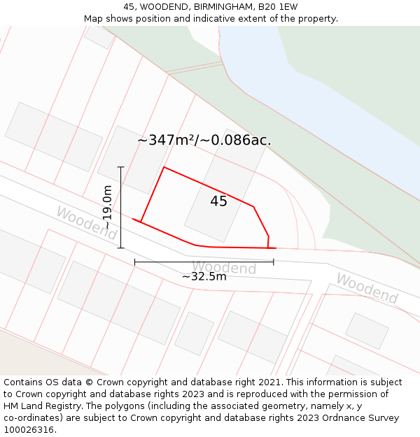 45, WOODEND, BIRMINGHAM, B20 1EW: Plot and title map