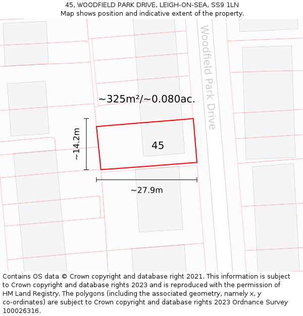 45, WOODFIELD PARK DRIVE, LEIGH-ON-SEA, SS9 1LN: Plot and title map