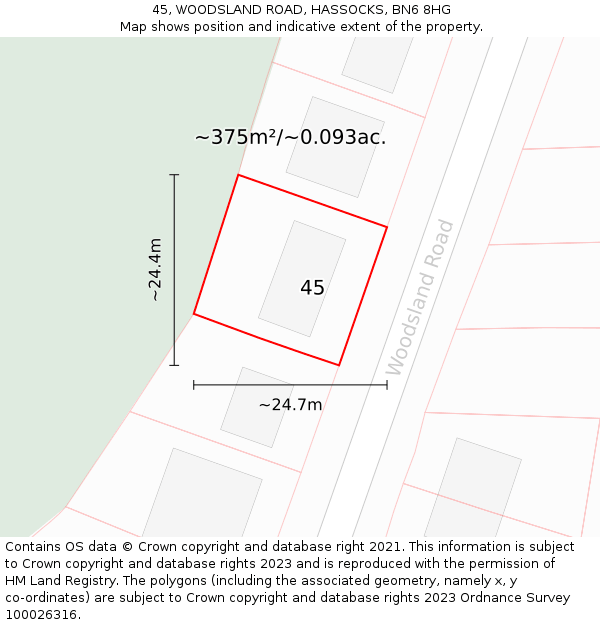 45, WOODSLAND ROAD, HASSOCKS, BN6 8HG: Plot and title map