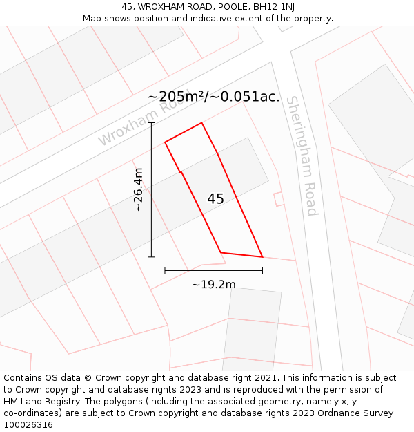 45, WROXHAM ROAD, POOLE, BH12 1NJ: Plot and title map