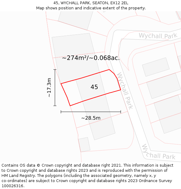 45, WYCHALL PARK, SEATON, EX12 2EL: Plot and title map