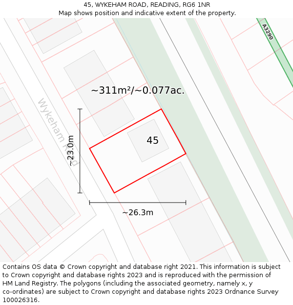 45, WYKEHAM ROAD, READING, RG6 1NR: Plot and title map
