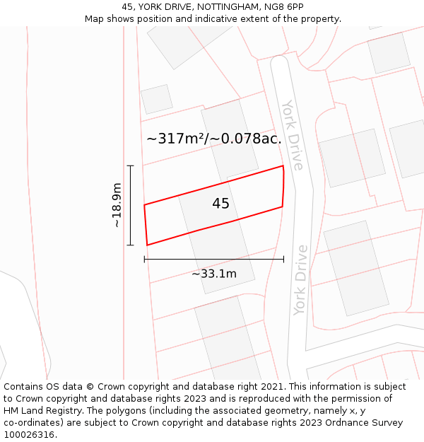 45, YORK DRIVE, NOTTINGHAM, NG8 6PP: Plot and title map