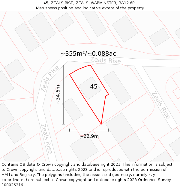 45, ZEALS RISE, ZEALS, WARMINSTER, BA12 6PL: Plot and title map