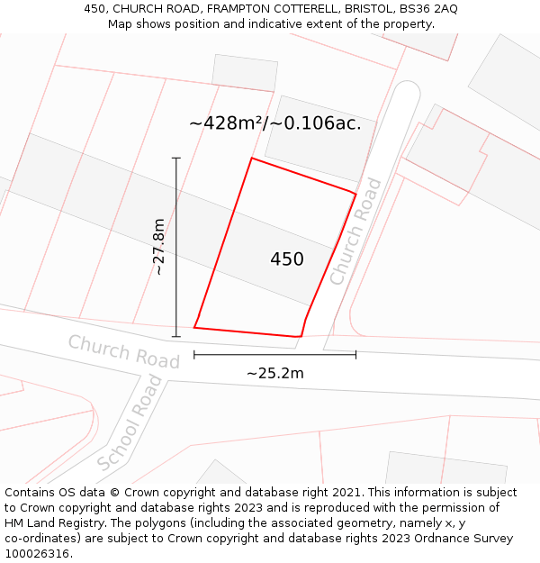 450, CHURCH ROAD, FRAMPTON COTTERELL, BRISTOL, BS36 2AQ: Plot and title map