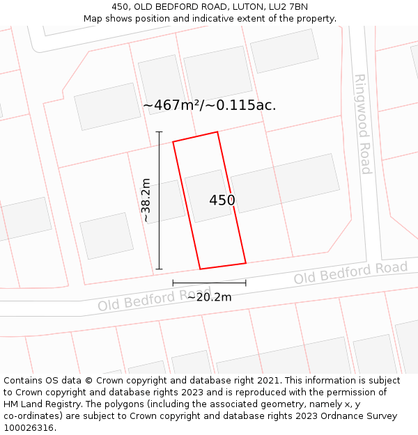 450, OLD BEDFORD ROAD, LUTON, LU2 7BN: Plot and title map